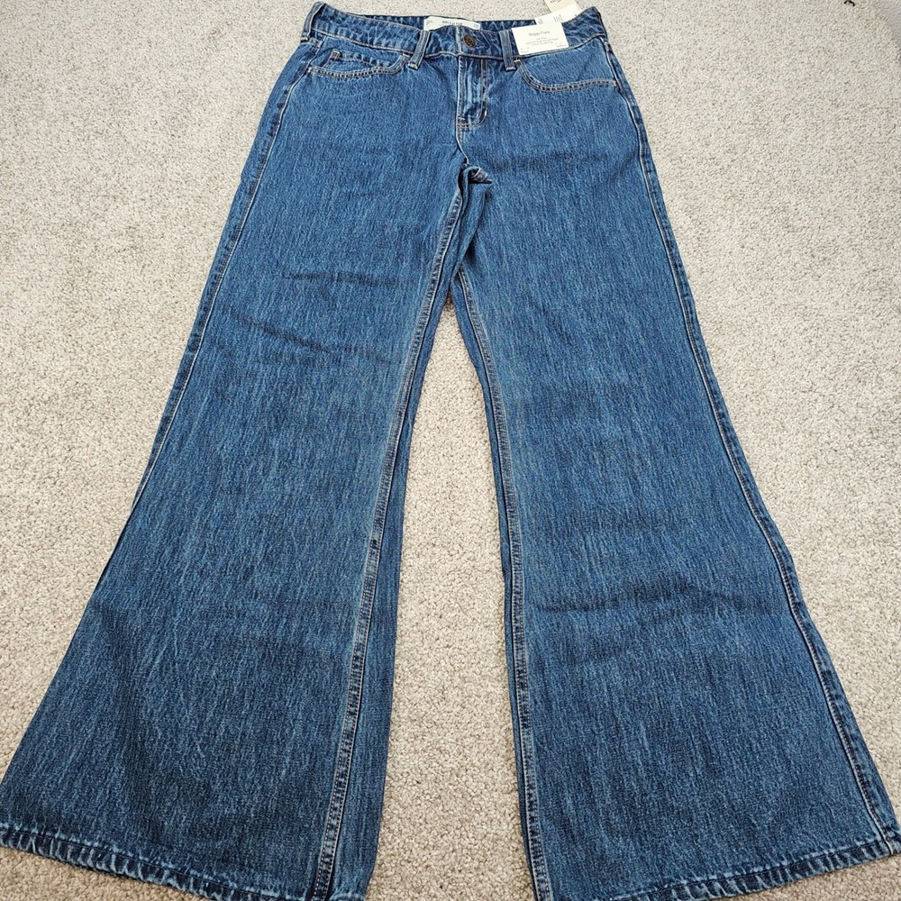 Hollister Women's Size 28 Baggy Flare Jeans Low Rise Wide Leg Denim Pants NWT
